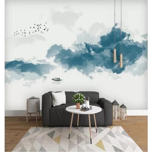 Custom wallpaper new China abstract ink landscape background wall bedroom decoration mural waterproof material