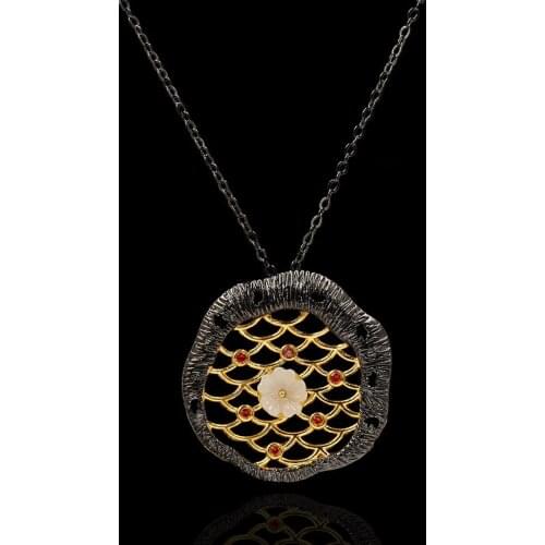 Hot Sale Black Gold Two-Tone Line Gemstone Flower Bud Necklace For Women Wedding Party Engagement Travel Jewelry Gift
