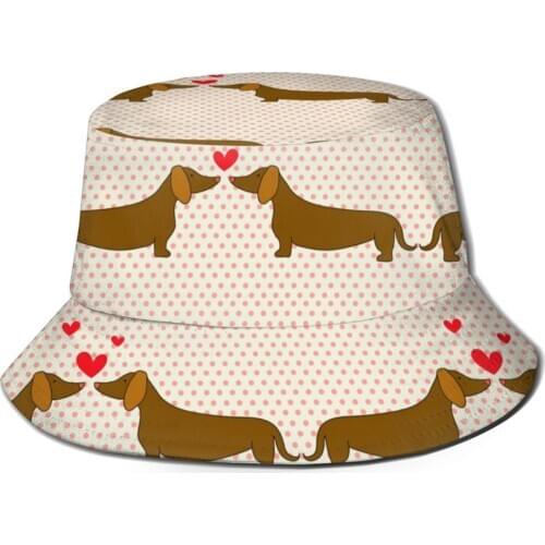 CINESSD Cartoon Dogs Dachshund Patern Bucket Hat Summer Hats Fisherman Hat Foldable Women Men Sunscreen Shade Caps