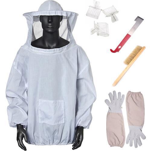 Beekeeping Bee Keeping Suit Jacket& Gloves& Bee Hive Brush& J Hook Hive Tool Set