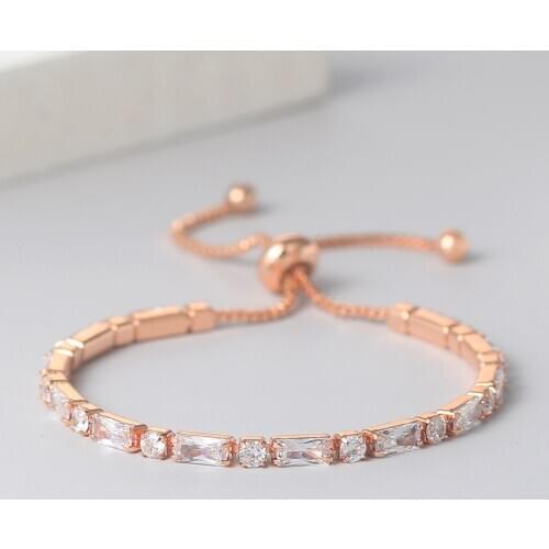 Simple Geometry Bracelet For Women Gift Kpop Zircon Rose Gold Color Handmade Wedding Adjustable Bracelets Jewelry H028