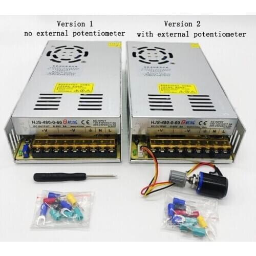 AC110V/220V to 0-60V 8A 0-480W Adjustable DC Regulated Switching Power Supply HJS-480-0-60 Transformer Power Unit 60V 480W