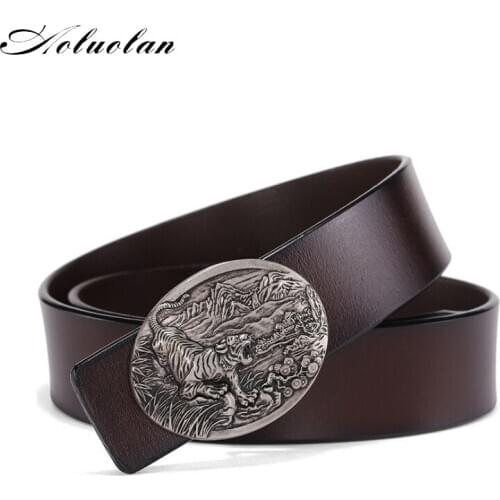 Aoluolan Luxury Designer High Quality Cow Genuine Leather Designer Belts for Men Fashion Vintage Male Strap for dress