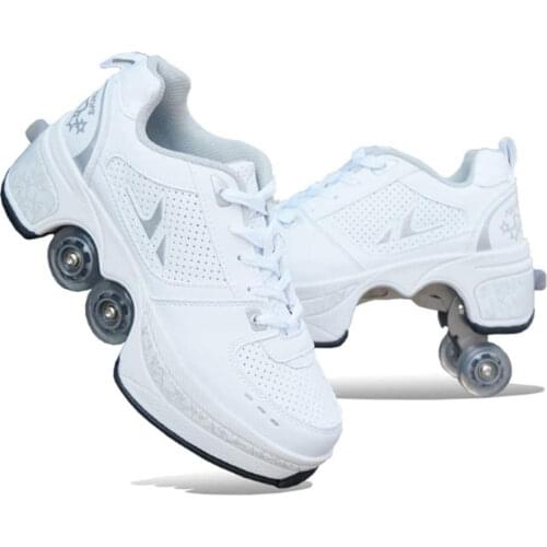 Roller Shoes Deformation Parkour Shoes Four Wheels Running Shoes Roller Skates For Adult teens Men Women Unisex Skating Shoes