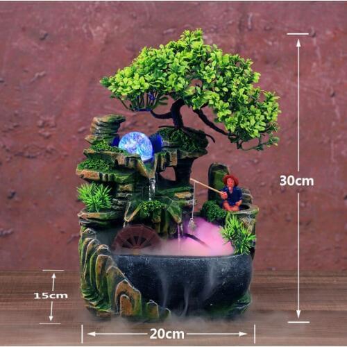 LED Waterfall Statue Indoor Simulation Resin Rockery Desktop Fountain Geomantic Meditation Micro Landscape Home Garden Decor