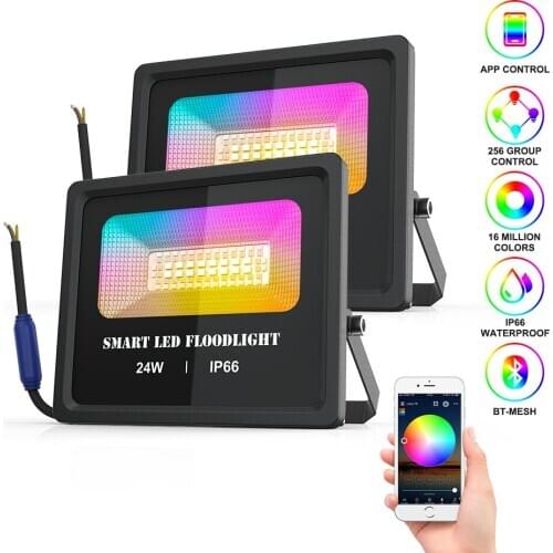 RGBW Led Flood Light Bluetooth App Control LED Flood Lights IP66 Waterproof Dimmable Outdoor Color Changing LED Landscape Lights
