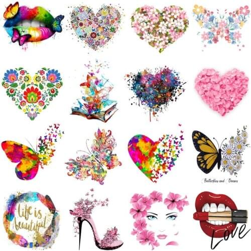 Prajna Butterfly Iron On Patches Heat Transfers Vinyl For Clothing Thermal Love Petals Stickers On Clothes Lips Patches Applique