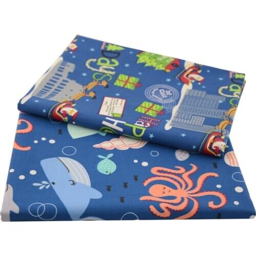 Booksew Blue Printed Cartoon Christmas Pattern 100% Cotton Fabric by the meter Twill Cloth For Needlework Handmade Home textile