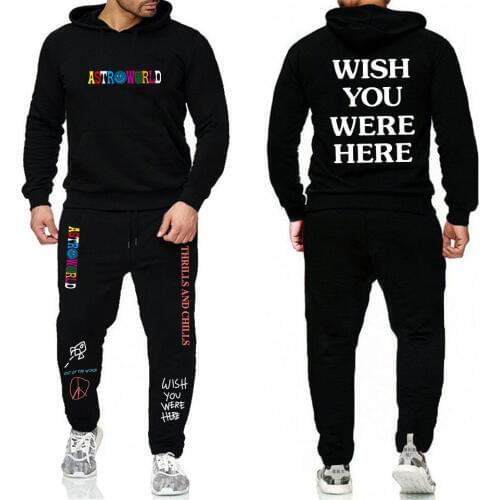 TRAVIS SCOTT ASTROWORLD WISH YOU WERE HERE Hoodies Sets Streetwear Fleece Hoodie Sweatpants Men Women Hoodie And pants S-3XL