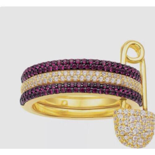 UMGODLY Luxury Brand 3 Layers Ring Colourful Color Pin Ring 3A Cubic Zirconia Women Fashion Party Jewelry