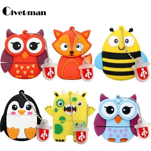New Arrival USB Flash Drive 128GB Pen Drive 4GB 8GB 16GB 32GB 64GB USB-flash Pendrive Mini Lovely Owl/Robot Memory 7Stick U Disk