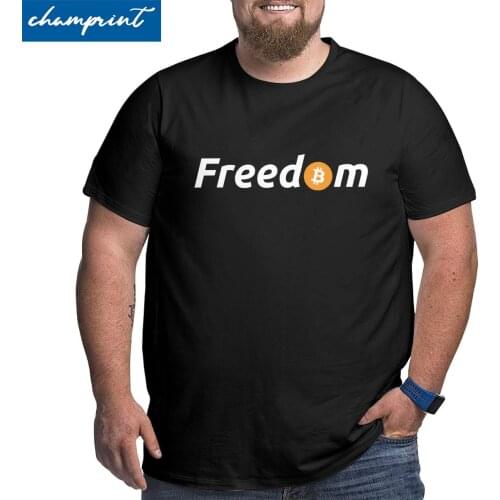 Vintage Bitcoin Freedom T-Shirt Men Crypto Dogecoin Btc Blockchain T Shirts Big Tall Tees Plus Size Big Size Large 5XL 6XL Tops