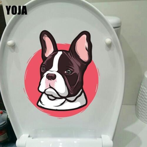 YOJA 17.8*20.5CM Hand-Painted Cartoon Pet French Bulldog Toilet Seat Stickers Wall Decal T1-0289