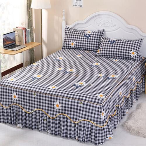 A Piece Bed Skirt Fashion Lattice Dye Printing Trendy Household Bedspread Can't Afford the Ball(no Include Pillowcase)E11641