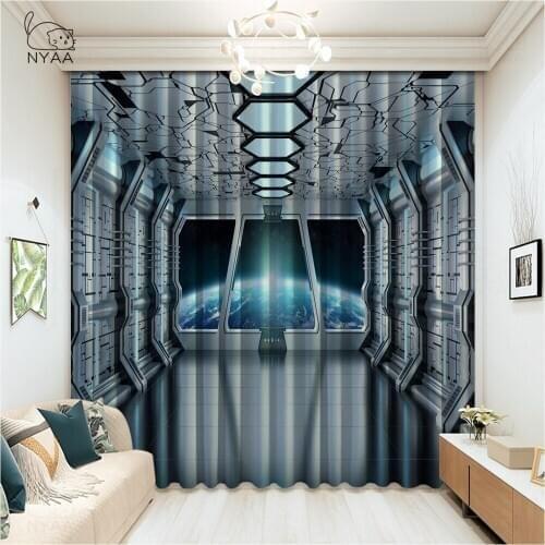 Spaceship White And Blue Interior Curtain Office Window Curtains For Bedroom Decoration Blackout Curtains Drapes Micro Shading