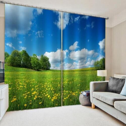 Custom 3D Green Grass Sky Windows Curtains Thicken ForLiving Room Bedroom Decorative Kitchen Curtains Drapes Treatments Dropship