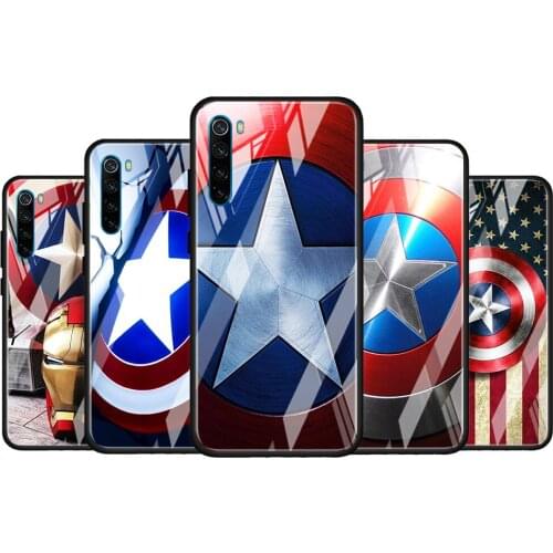 Captain America shield Marvel for Xiaomi Redmi K40 K30 K20 Pro Plus 9C 9A 9 8A 7 Luxury Shell Tempered Glass Phone Case Cover