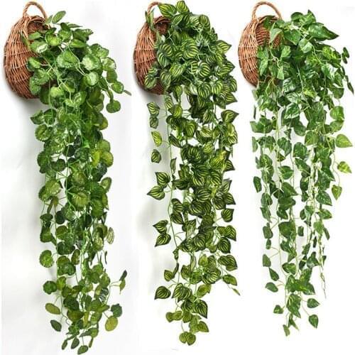 Green Artificial Leaves Plants Vine Wedding Party Home Garden Fence Decoration Rattan Wall Hanging Creeper Ivy Garland