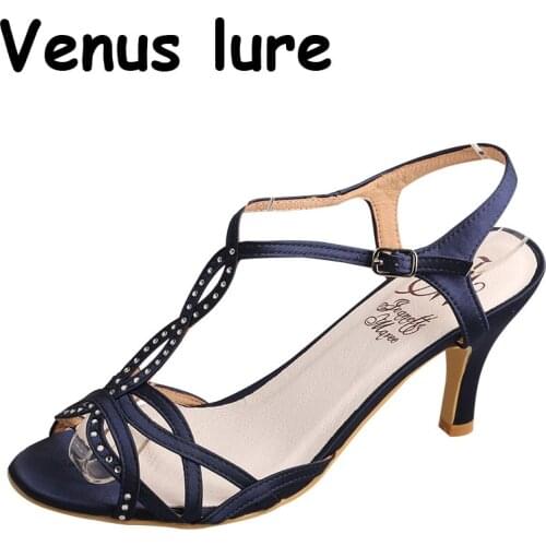 Wedopus Navy Sandals Heels Women Party Medium Heel 7.5cm Size 5