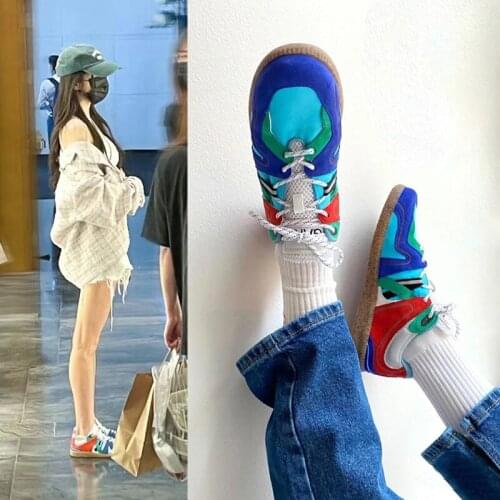 YSHUNIJ German training shoes women fall 2021 new leather color matching flat-bottom sports and leisure shoes women