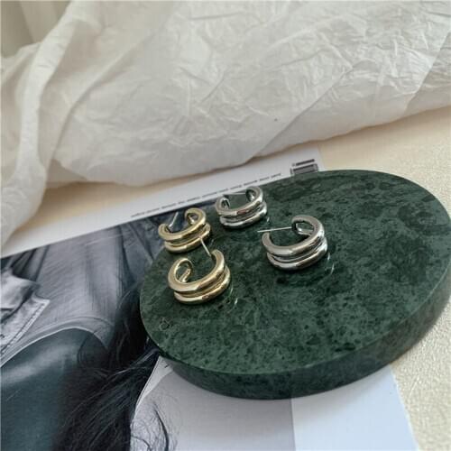 Goth Earrings for Women Vintage Double Circles Hoop Earrings Punk Jewelry Geometric Half Circle Earring Femee Brincos 2020