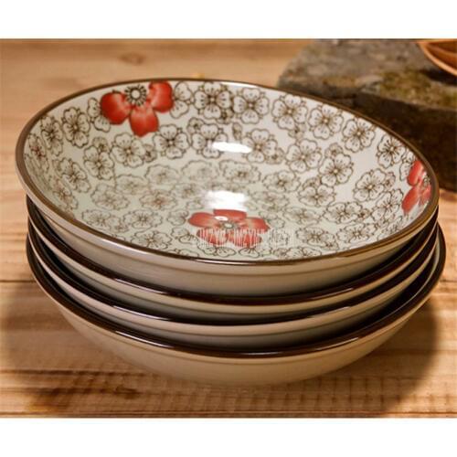 10PCS/Set 7 Inch Japanese-style Ceramic Dish Plate Underglaze Tableware Hotel Creative Vegetable Steak Cake Dessert Dinner Plate