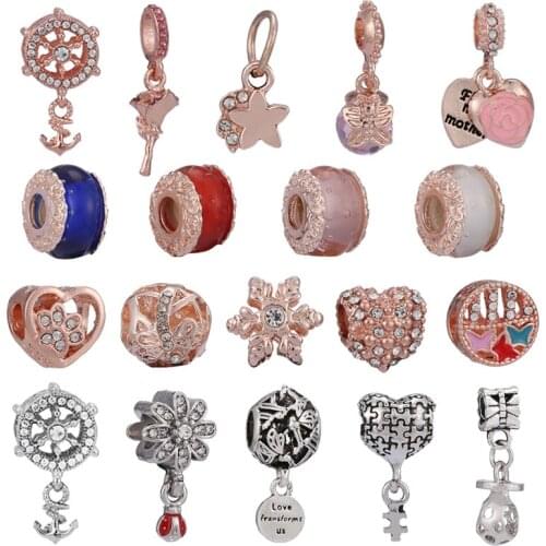 2Pcs/Lot 45 Styles Cute Simple Little daisy & Bee Charm Beads For Women Fashion Jewelry Gift Making DIY Brand Charm Bracelet