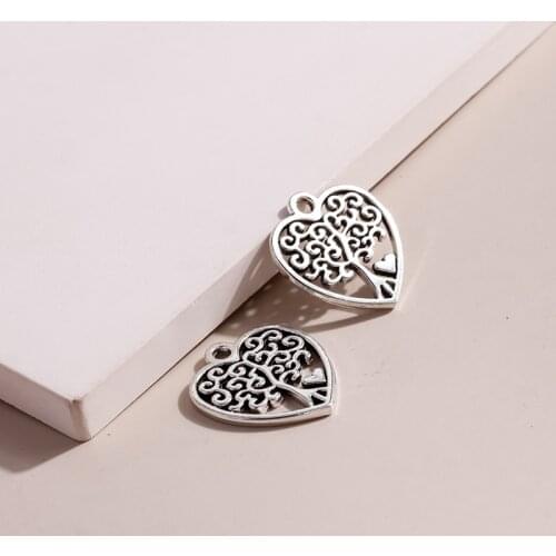 30pcs 17*19mm Trendy Love Heart Charms for DIY Making Zinc Alloy Tree Charms Earrings Necklaces Jewelry Pendants Accessories