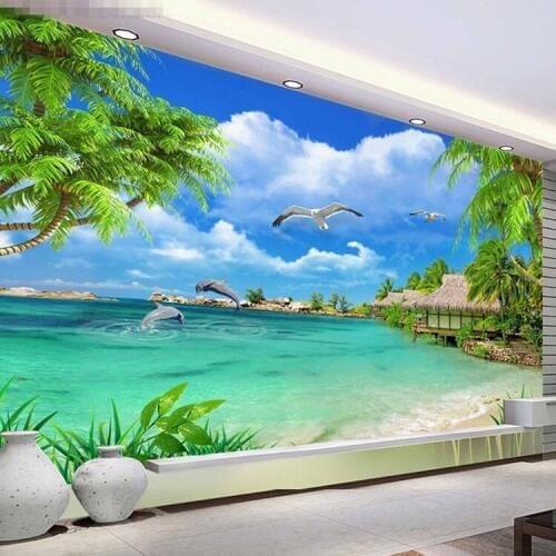 Maldives blue sky and white clouds sea frescoes 3d 3d large wallpapers TV sofa background wallpaper