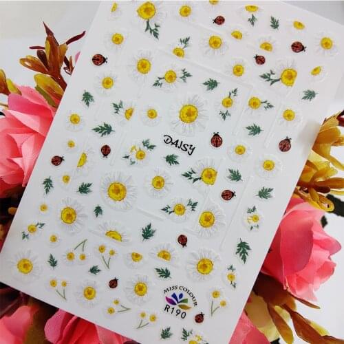 3D Stickers for Manicure Daisy Ladybug SunFlower Design Nail Decoraciones Art Sticker Self Adhesive Sliders foil on Nails