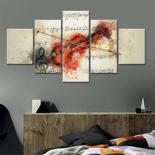 5 pieces Framed Landscape Violin Beautiful Paper Five Pieces Canvas Printings Painting Home Wall Decor Art For Living Room