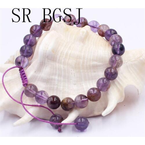 Free Shipping 6mm 8mm 10mm Nice Purple Phantom Natural Gems Stone Adjustable Bracelet 7inch, 7.5inch, 8inch