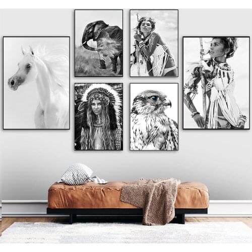 Boho Fashion Woman Canvas Painting Horse eagle Art Print Nordic Scandinavian Modern Wall Picture For Living Home Room Decor