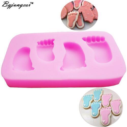 Byjunyeor M043 3D Baby Little Feets UV Resin Silicone Mold Fondant Chocolate Candy Lollipop Crystal Epoxy Soft Clay Bake Tools