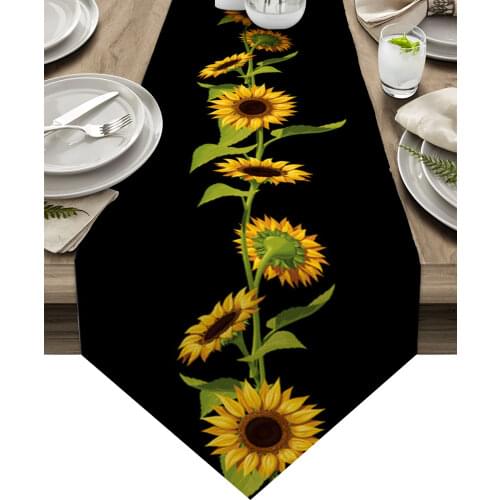 Sunflower Texture Black Retro Modern Table Runner Wedding For Party Event Home Decoration Table Cover Mat Decor Accessories