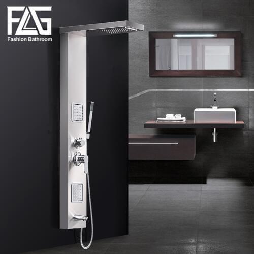 FLG Rainfall Shower Panel Rain Brushed Nickel With Body Massage System Faucet with Jets Stainless Steel Hand Shower Set LY110-01