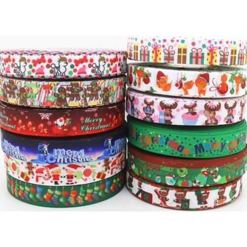 DUWES 7/8'' Free shipping christmas cartoon printed grosgrain ribbon hair bow headwear party decoration wholesale OEM 22mm D18