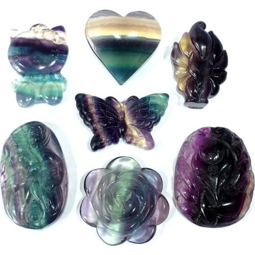 Crystal decoration hand carved natural quartz crystal rainbow fluorite animals statue for folk craft