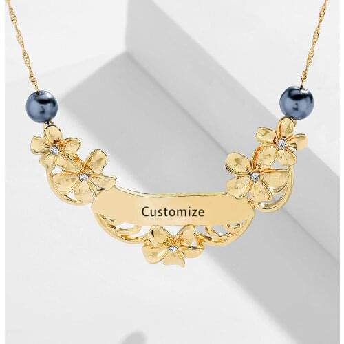 SophiaXuan Personalized Custom Name Necklace Fashion Hawaiian Plumeria Flower Pendants Chain Pearl Necklaces for Women Gift
