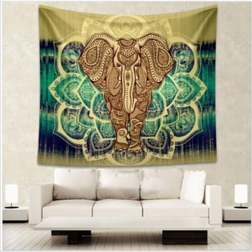 Indian Elephant Tapestry Aubusson Colored Printed Decor Mandala Religious Wall Carpet Bohemia Beach Blanket Mat Bedspread