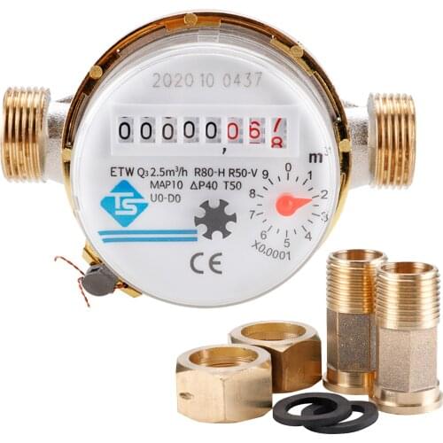 15mm 1/2 inch Cold Water Meter Read of Cubic Flow Meter 360 Adjustable Rotary Counter Water Measuring Meter 0.0001 for Home