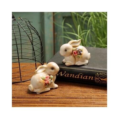 2 Pieces/set) Ceramic Rabbits Couple Home Decoration