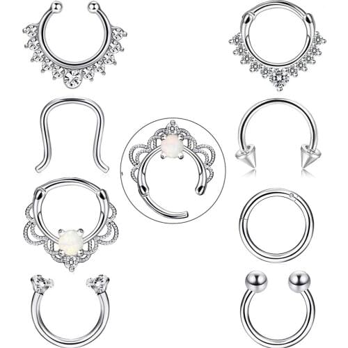 8 Style Stainless Steel Septum Ring Nose Hoop Clicker Septum Retainer Set Body Piercing Jewelry
