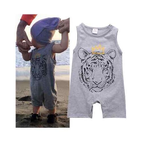 Organic Cotton infant summer baby boys clothes Tiger Romper girls casual sleeveless jumpsuit newborn clothing roupa infantil