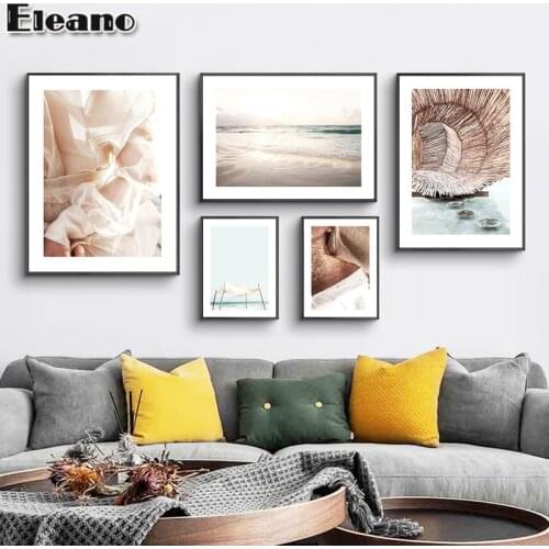 Brown Wooden House Tropic Canva Painting for Living Room Abstract Art Poster Wall Pictures Nordic Modern Art Home Decor Painting