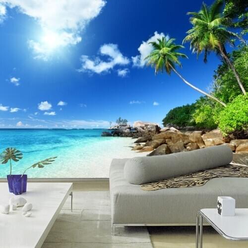 Beautiful Seaside Landscape 3D Photo Mural Wallpaper Living Room Theme Hotel Backdrop Wall Decor Wall Painting Papel De Parede