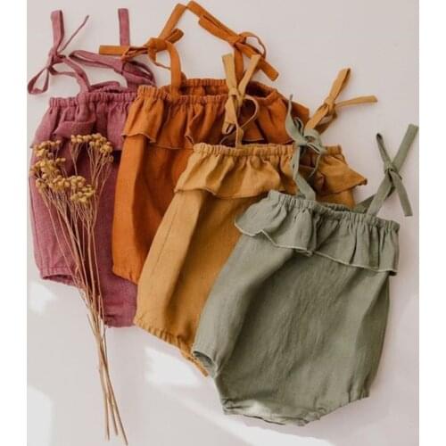 Summer Newborn Infant Baby Girls Lace Rompers Kids Jumpsuits Playsuits Onepiece Cotton Linen Sleeveless Toddler Baby Clothing