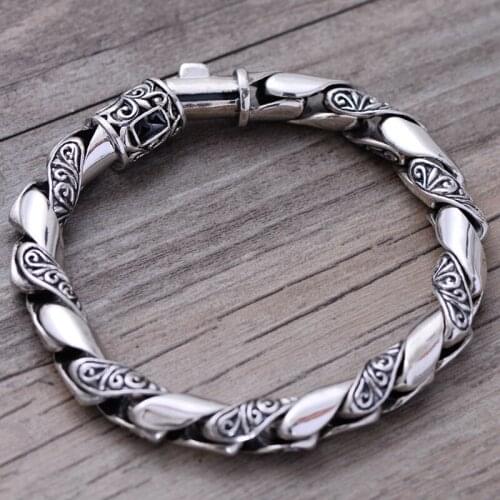 10mm solid 925 Sterling Silver Thailand mens bike bangle bracelet A1433
