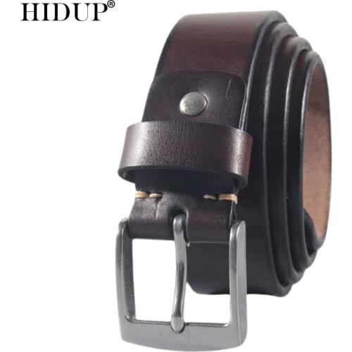 HIDUP Top Quality Solid Cowhide Leather Belt Stainless Steel Pin Buckle Metal Belts Men Casual Style Jeans Accessories NWJ1009