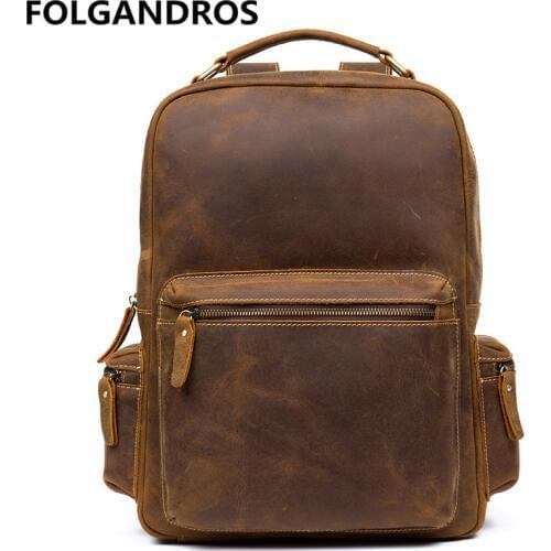 High Quality Vintage Cowhide Backpack Men Women Fashion Backpack Genuine Leather Daypack Casual Double Shoulder School Bag Bolsa